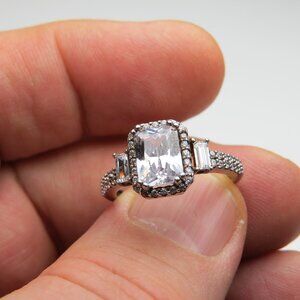 925 *Sterling Silver Diamond Engagement  Heart Ring